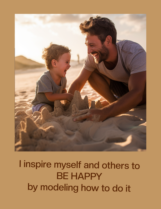 Be Happy Inspirational Digital Print Of Father and Son Playing In The Sand