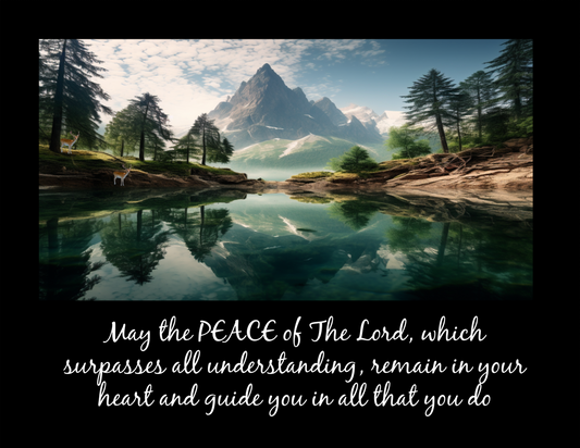 Serene Mountain And Lake Wall Art Printable With Peace Of God Blessing