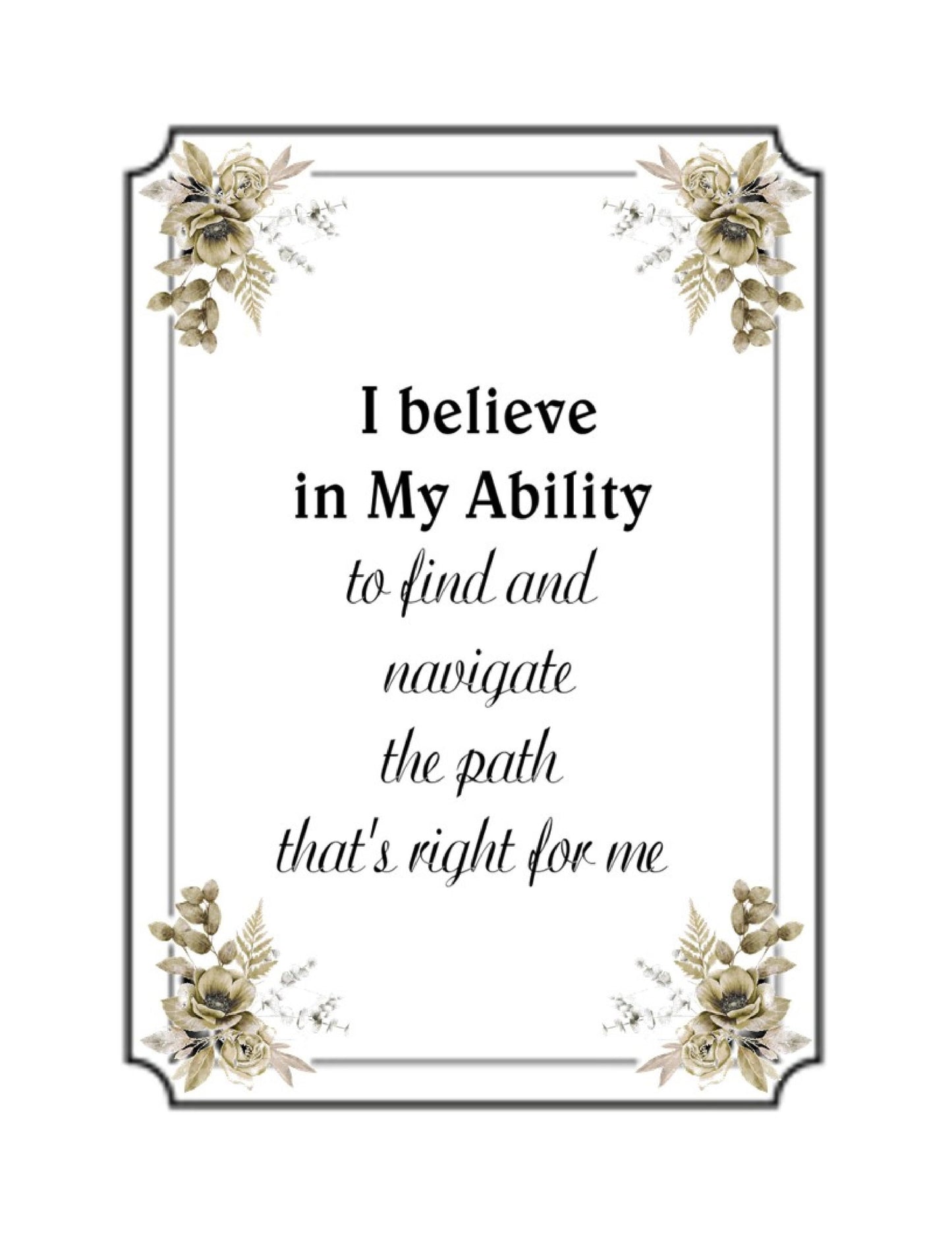 Believe in Yourself Set of 4 Positive Mindset Affirmations Printables